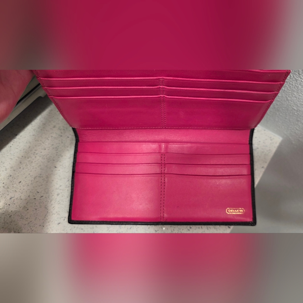 Coach LEGACY TURNLOCK Wallet Black Leather Pink Interior Clutch Bag Retro - Picture 8 of 10